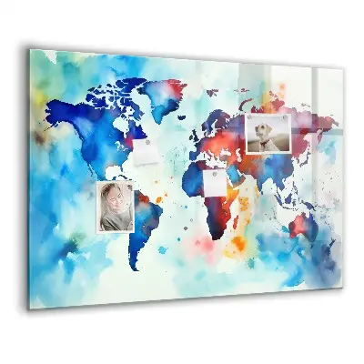 Magnetic glass dry erase board with painted map design