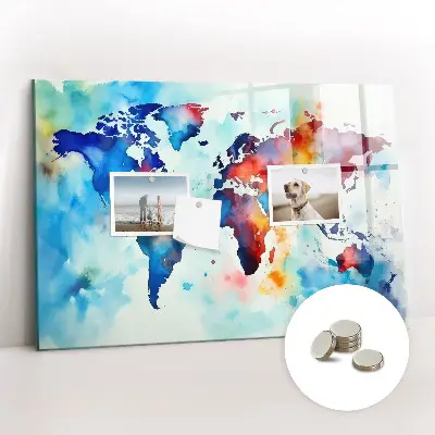 Magnetic glass dry erase board with painted map design