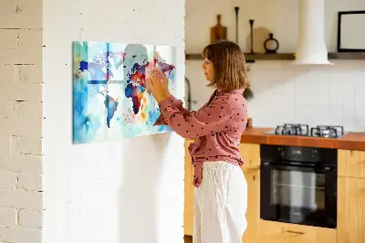 Magnetic glass dry erase board with painted map design