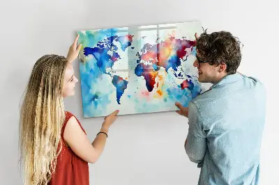 Magnetic glass dry erase board with painted map design