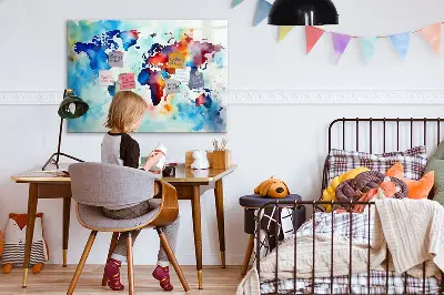 Magnetic glass dry erase board with painted map design