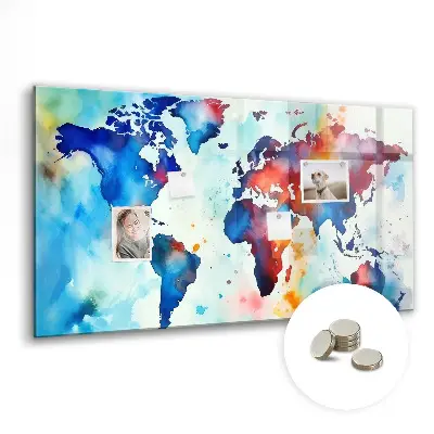Magnetic glass dry erase board with painted map design