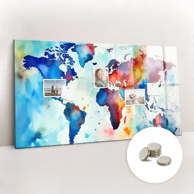 Magnetic glass dry erase board with painted map design