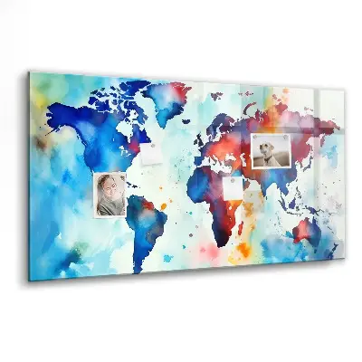 Magnetic glass dry erase board with painted map design