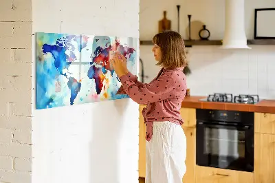 Magnetic glass dry erase board with painted map design