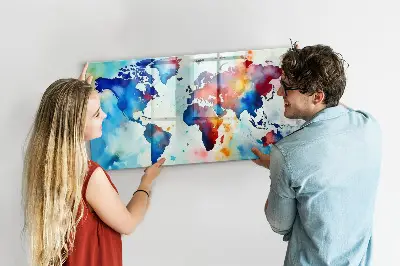 Magnetic glass dry erase board with painted map design
