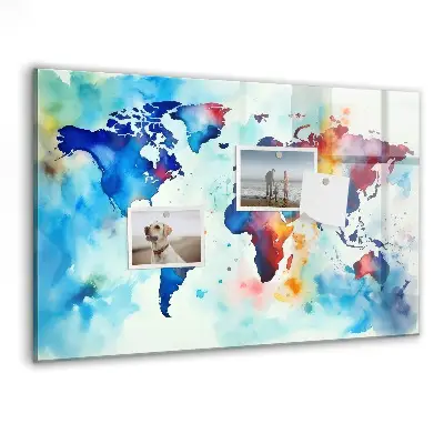 Magnetic glass dry erase board with painted map design