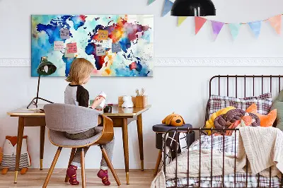 Magnetic glass dry erase board with painted map design