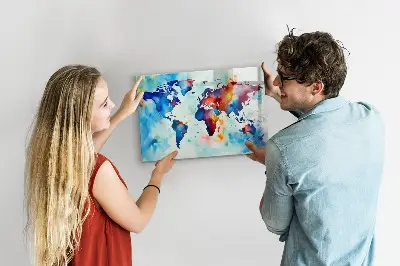 Magnetic glass dry erase board with painted map design