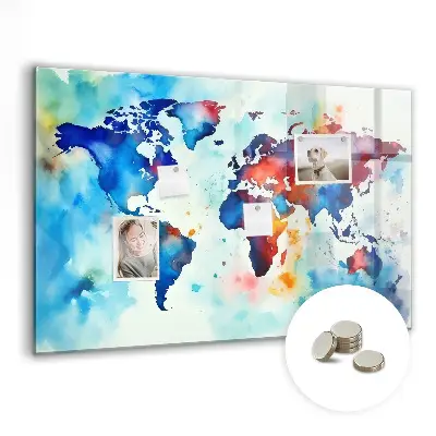 Magnetic glass dry erase board with painted map design