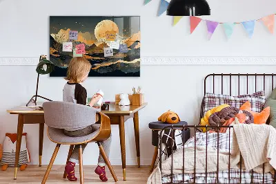 Abstract landscape magnetic glass dry erase board