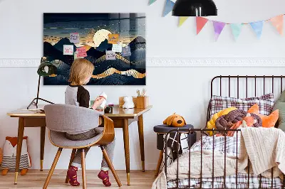 Magnetic wall board with sunset landscape