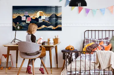 Magnetic wall board with sunset landscape