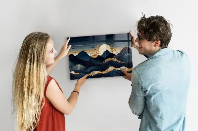Magnetic wall board with sunset landscape