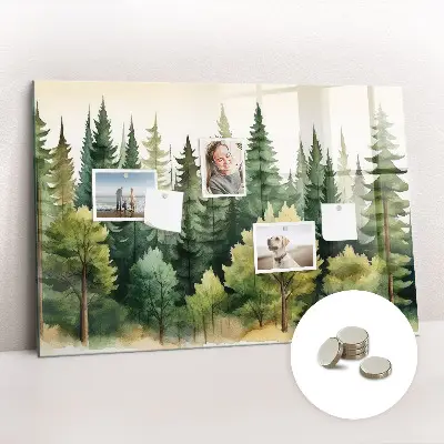Magnetic glass dry erase board with forest landscape design