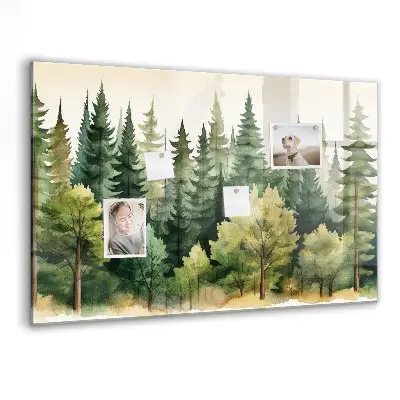 Magnetic glass dry erase board with forest landscape design