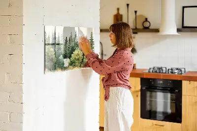 Magnetic glass dry erase board with forest landscape design