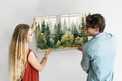 Magnetic glass dry erase board with forest landscape design