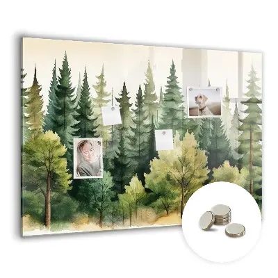 Magnetic glass dry erase board with forest landscape design