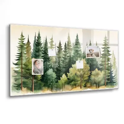 Magnetic glass dry erase board with forest landscape design