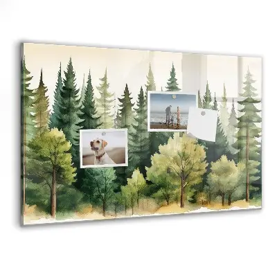 Magnetic glass dry erase board with forest landscape design