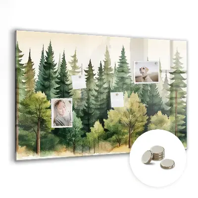 Magnetic glass dry erase board with forest landscape design