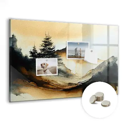 Abstract landscape magnetic glass dry erase board