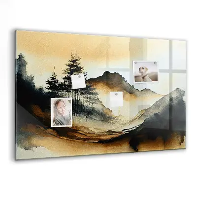 Abstract landscape magnetic glass dry erase board