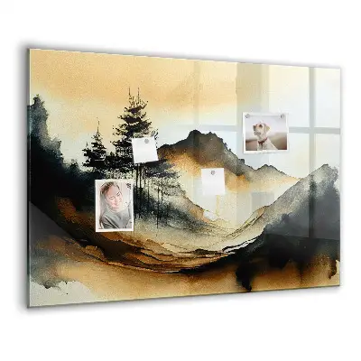 Abstract landscape magnetic glass dry erase board