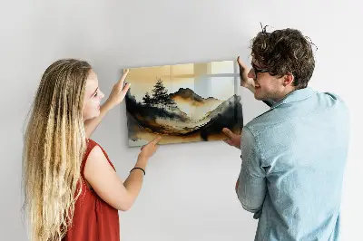 Abstract landscape magnetic glass dry erase board