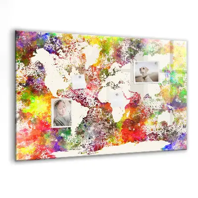 Magnetic wall board with a watercolor world map