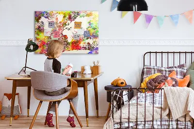 Magnetic wall board with a watercolor world map
