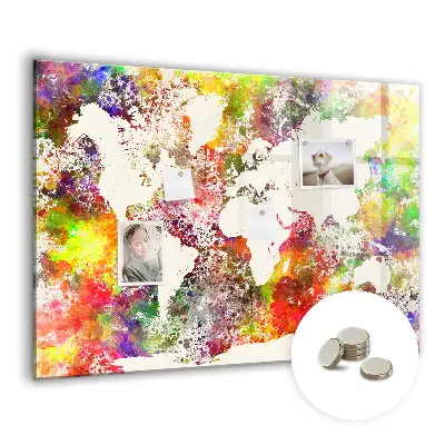 Magnetic wall board with a watercolor world map