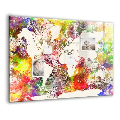 Magnetic wall board with a watercolor world map