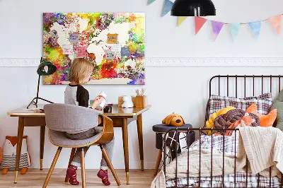Magnetic wall board with a watercolor world map