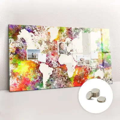 Magnetic wall board with a watercolor world map
