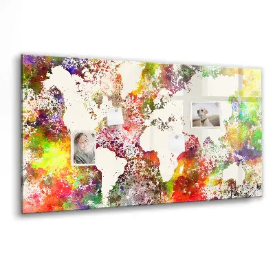 Magnetic wall board with a watercolor world map