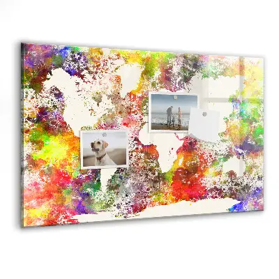 Magnetic wall board with a watercolor world map