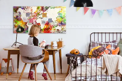Magnetic wall board with a watercolor world map
