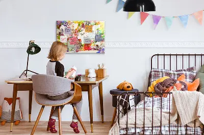 Magnetic wall board with a watercolor world map