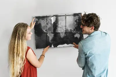 Magnetic Glass Dry Erase Board with World Map Design in Black