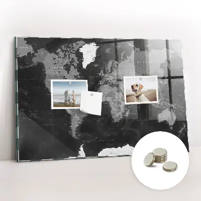 Magnetic Glass Dry Erase Board with World Map Design in Black