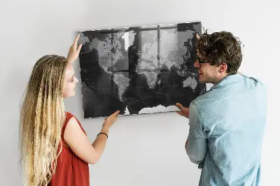 Magnetic Glass Dry Erase Board with World Map Design in Black