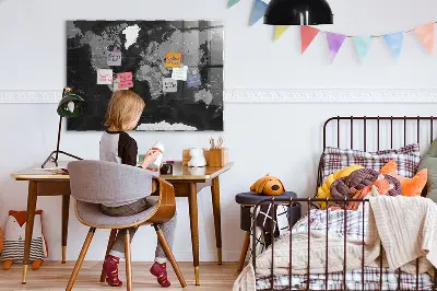 Magnetic Glass Dry Erase Board with World Map Design in Black