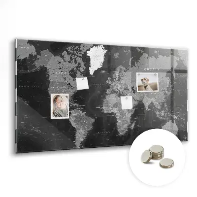 Magnetic Glass Dry Erase Board with World Map Design in Black