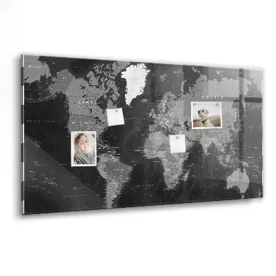 Magnetic Glass Dry Erase Board with World Map Design in Black