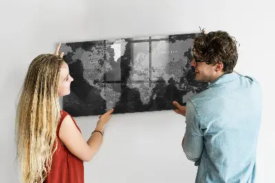 Magnetic Glass Dry Erase Board with World Map Design in Black