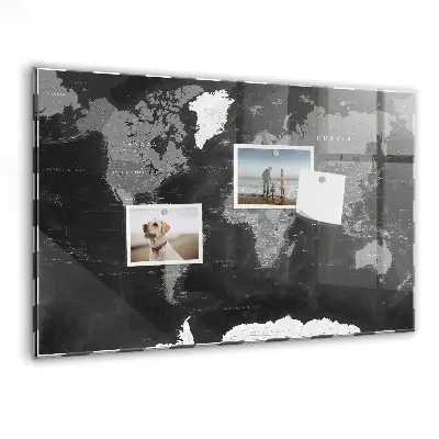 Magnetic Glass Dry Erase Board with World Map Design in Black