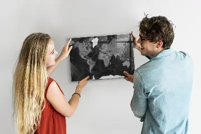 Magnetic Glass Dry Erase Board with World Map Design in Black