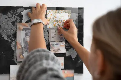 Magnetic Glass Dry Erase Board with World Map Design in Black